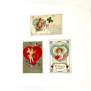 Antique Used Valentine’s Day Postcards Lot of 3, 1910-1915